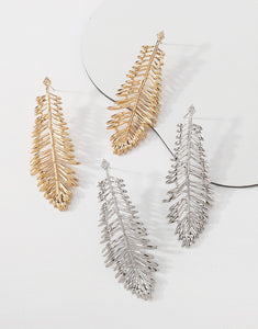 Gold Feather Leaf Earrings