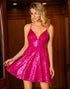A-Line Spaghetti Straps Glitter Fuchsia Short Homecoming Dress