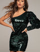 Dark Green Tight One Shoulder Short Homecoming Dress with Long Sleeves