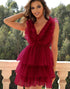 Deep V Neck A Line Tulle Short Homecoming Dress With Ruffles