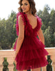 Deep V Neck A Line Tulle Short Homecoming Dress With Ruffles