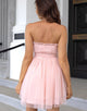 Pink Strapless A Line Tulle Short Homecoming Dress with Ruffles