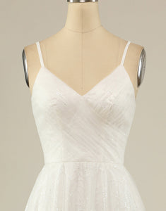 A Line Spaghetti Straps White Tulle Party Dress