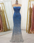 Blue Sequined Off the Shoulder Mermaid Long Prom Dress