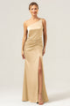 Elegant Olive Green One-Shoulder Pleated High-Slit Mermaid Maxi Dress - Perfect Bridesmaid Dress