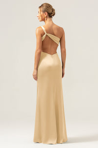 Elegant Olive Green One-Shoulder Pleated High-Slit Mermaid Maxi Dress - Perfect Bridesmaid Dress