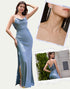 Sheath Spaghetti Straps Dusty Blue Slit Prom Dress with Accessories Set
