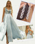 Silver A-Line Sequin V-Neck Ruched Slit Prom Dress with Accessories Set