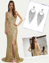 Sparkly Mermaid Spaghetti Gold Sequin Slit Prom Dress with Accessories Set