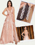 3D Flower Blush A-Line Spaghetti Slit Prom Dress with Accessories Set