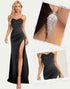 Black Mermaid Spaghetti Sweetheart Ruched Slit Prom Dress with Accessories Set