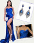 Royal Blue Mermaid Spaghetti Sweetheart Ruched Slit Prom Dress with Accessories Set