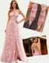 Blush A-Line Spaghetti Lace Applique Slit Prom Dress with Accessories Set