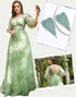 Green A-Line V-Neck Lace Applique Prom Dress with Accessories Set