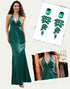 Mermaid Dark Green Halter V-Neck Ruched Prom Dress with Accessories Set