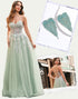 Sage A-Line Strap Spaghetti Applique Prom Dress with Accessories Set