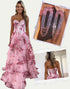 Blush A-Line Sweetheart Print Cascading Ruffles Prom Dress with Accessories Set