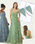 Green Spaghetti A-Line Print Ruched Prom Dress with Accessories Set