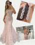 Blush Mermaid Spaghetti Scoop Neck Applique Prom Dress with Accessories Set