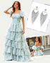 Light Blue A Line Off The Shoulder Tiered Prom Dress with Accessories Set
