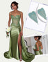 Mermaid Green Spaghetti Applique Sequin Prom Dress with Accessories Set