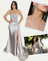 Silver Green Spaghetti Applique Sequin Prom Dress with Accessories Set