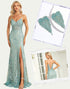 Green Mermaid Spaghetti V-Neck Applique Prom Dress with Accessories Set