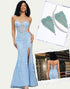 Light Blue Mermaid Strapless Lace Applique Prom Dress with Accessories Set