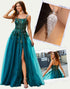 Dark Green Glitter A-Line Spaghetti Sequin Prom Dress with Accessories Set