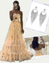 Yellow A-Line Spaghetti Print Sweep Train Prom Dress with Accessories Set