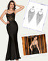 Black Mermaid Spaghetti Lace Applique Prom Dress with Accessories Set