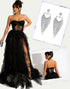 Black Sweetheart Neck A-Line Tulle Slit Prom Dress with Accessories Set