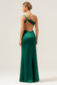 Elegant Olive Green One-Shoulder Pleated High-Slit Mermaid Maxi Dress - Perfect Bridesmaid Dress