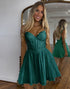 Dark Green A-Line Spaghetti Straps Corset Pleated Homecoming Dress