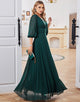 Dark Green A-line Long Sleeves V-neck Mother of Bride Dress