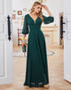 Dark Green A-line Long Sleeves V-neck Mother of Bride Dress