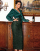Dark Green Long Sleeves Sequins Mother of the Bride Dress with Slit