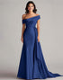 Dark Navy Mermaid One Shoulder Pleated Long Formal Dress with Chapel Train