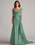 Eucalyptus Mermaid One Shoulder Pleated Long Formal Dress with Chapel Train