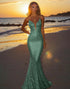 Eucalyptus Sparkly Spaghetti Backless Mermaid Long Prom Dress