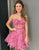 Pink Printed A Line Corset Homecoming Dress with Pleated