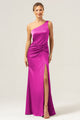 Elegant Dusty Sage One-Shoulder Pleated High-Slit Mermaid Maxi Dress - Perfect Bridesmaid Dress