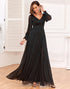 Glitter A-Line Long Sleeves Black Mother of The Bride Dress with Slit