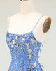 Sparkly Blue Spaghetti Straps Sequin Tight Homecoming Dress