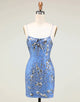 Sparkly Blue Spaghetti Straps Sequin Tight Homecoming Dress