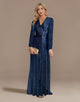 Glitter Navy Mother of the Bride Dress with Long Sleeves
