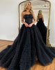 Glitter Black A-Line Spaghetti Straps Tulle Prom Dress With Slit