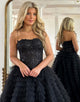 Glitter Black A-Line Spaghetti Straps Tulle Prom Dress With Slit