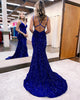 Blue Mermaid V-Neck Cross-Back Long Prom Dress