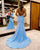 Blue Mermaid V-Neck Cross-Back Long Prom Dress